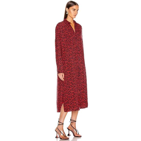 IRO Long Sleeve Button Front Side Slit Leopard Pirae Dress Red Womens Size 34 - Picture 3 of 16